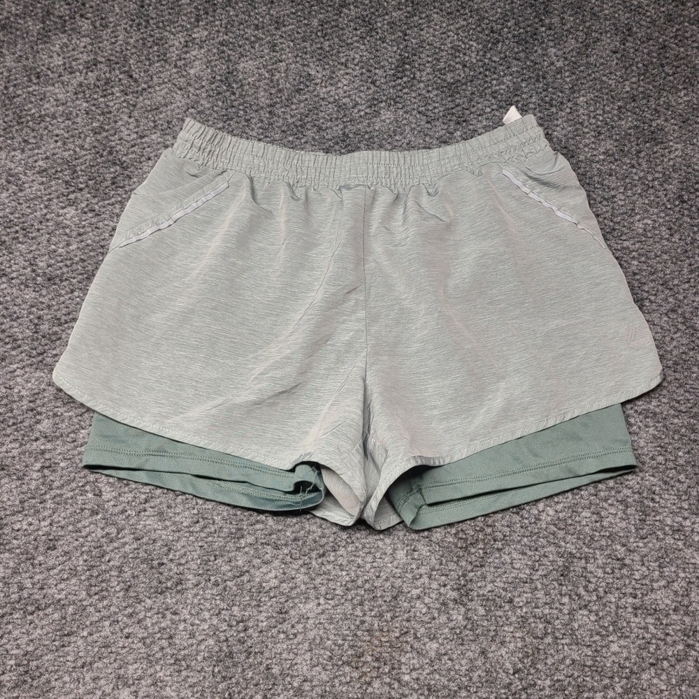 RBX Performance X-Dri 2-in-1 Running Shorts Sage Green Space Dye Womens Small